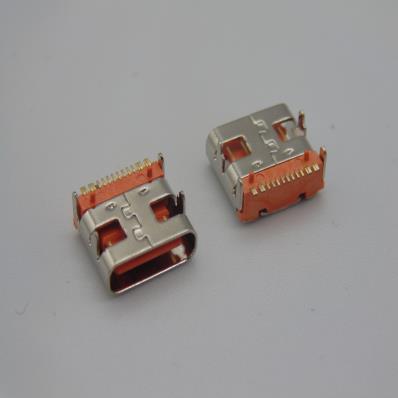 HJC-TC-006 USB -TYPE-C 四脚前插后贴16P母座橙胶L=7.35