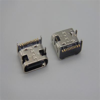 HJC-TC-017 USB -TYPE-C 四脚前插后贴16P母座黑胶L=6.5